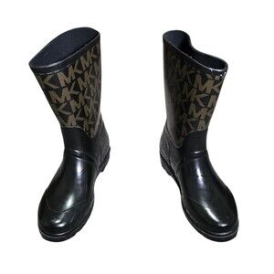 Michael Kors Rain Boots Womens Size 8 Signature MK Logo Brown Waterproof